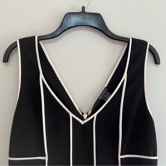 Jay Godfrey Black Sleeveless Cocktail Party Dress with White Piping Stripes, 6 - Picture 3 of 6